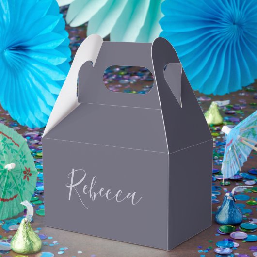 Je naam | Elegant Lavendel Script op Hazy Paarse Bedankdoosjes (Feest)