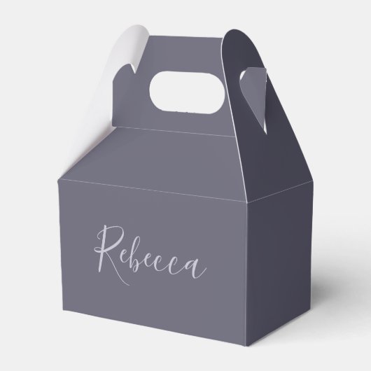 Je naam | Elegant Lavendel Script op Hazy Paarse Bedankdoosjes (Achterkant)