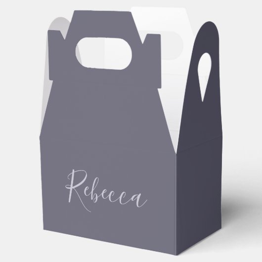 Je naam | Elegant Lavendel Script op Hazy Paarse Bedankdoosjes (Geopend)