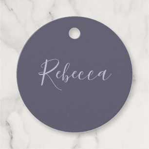 Je naam   Elegant Lavendel Script op Hazy Paarse Bedankjes Labels