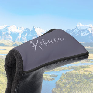 Je naam   Elegant Lavendel Script op Hazy Paarse Golfheadcover