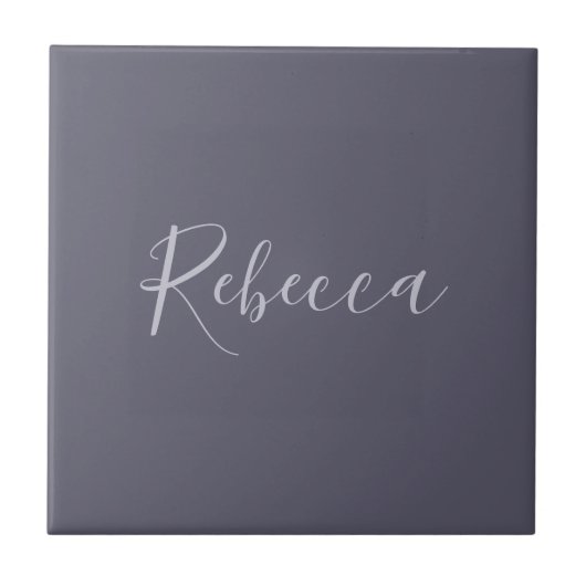 Je naam | Elegant Lavendel Script op Hazy Paarse Tegeltje (Voorkant)