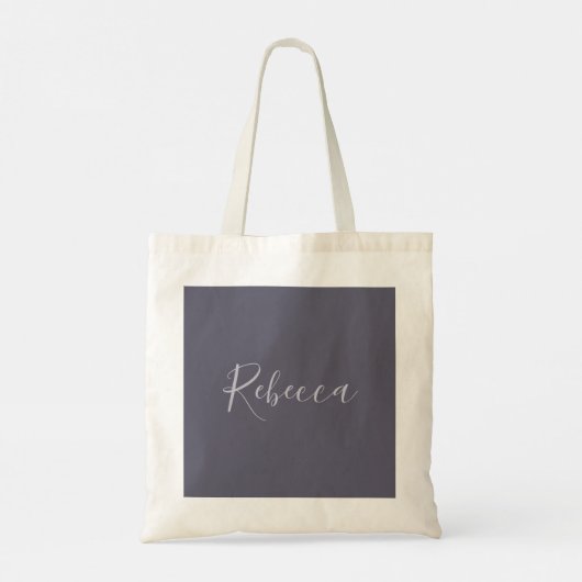 Je naam | Elegant Lavendel Script op Hazy Paarse Tote Bag (Achterkant)
