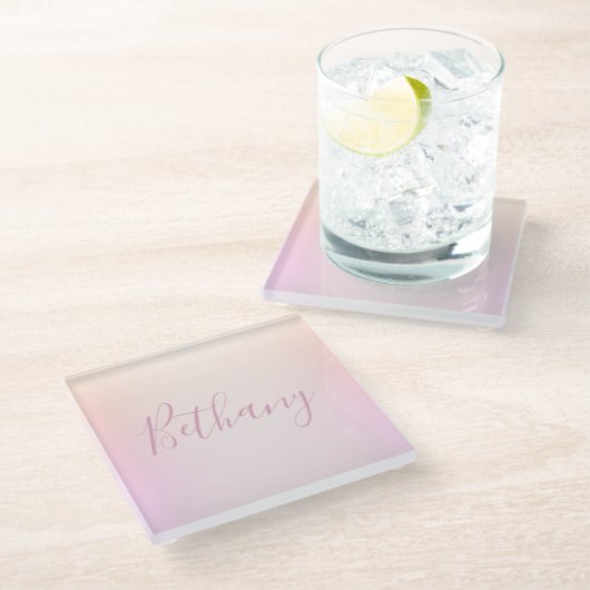 Je naam | Elegant Script Soft Ombre Glazen Onderzetter (Schuin)