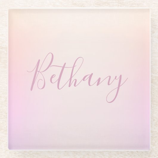 Je naam | Elegant Script Soft Ombre Glazen Onderzetter (Voorkant)