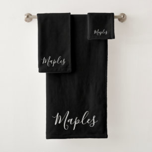 Je naam Elegant wit schrift op zwart Bad Handdoek