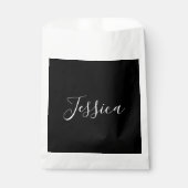 Je naam | Elegant wit schrift op zwart Bedankzakje (Voorkant)
