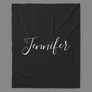 Je Naam Elegant Wit Schrift op Zwart Fleece Deken