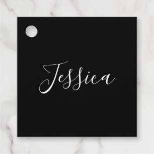 Je Naam Elegante Witte Schrift op Zwart Bedankjes Labels