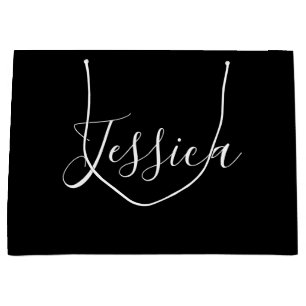 Je Naam   Elegante Witte Schrift op Zwart Groot Cadeauzakje