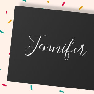 Je naam Elegante witte script op zwart Cadeaupapier