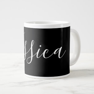 Je naam Elegante witte script op zwart Extra Grote Beker