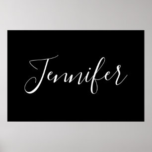 Je naam Elegante witte script op zwart Poster