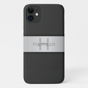 Je naam & monogram Grijs & nepsilver look iPhone 11 Hoesje