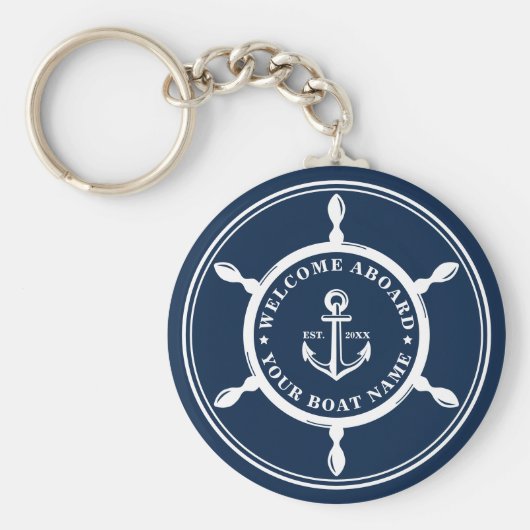 Je naam op je boot Anchor Navy Blue Sleutelhanger (Voorkant)