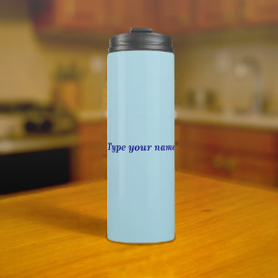 Je naam op lichtblauwe tumbler thermosbeker