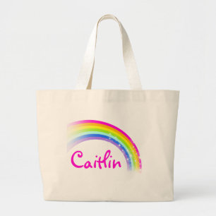 "je naam" regenboog roze / lichte boodschappentas grote tote bag