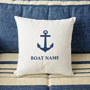 Je naam van je boot Classic Anchor Navy Blue en Wh Kussen
