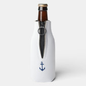 Je naam van je boot Classic Anchor Navy Blue & Whi Flesjeskoeler (Fles Achterkant)