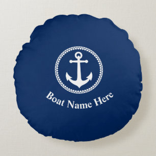 Je naam van je boot met Zee Anchor Navy Blue Rond Kussen