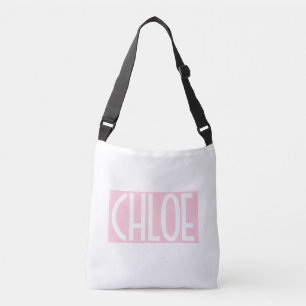 Je naam   Vette witte tekst op lichtroze Crossbody Tas