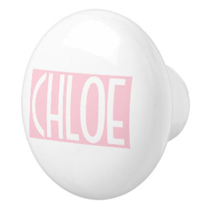 Je naam   Vette witte tekst op lichtroze Keramische Knop