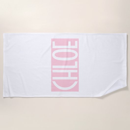 Je naam | Vette witte tekst op lichtroze Strandlaken (Voorkant)