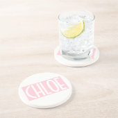 Je naam | Vette witte tekst op lichtroze Zandsteen Onderzetter (Zijkant)