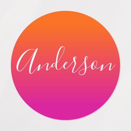 Je naam | Wit Script op Oranje / roze verloop Labels (Design 2)