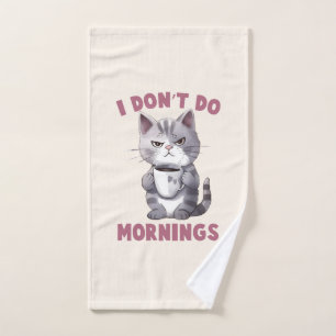 Je ne fais pas le matin - Chat gris avec café