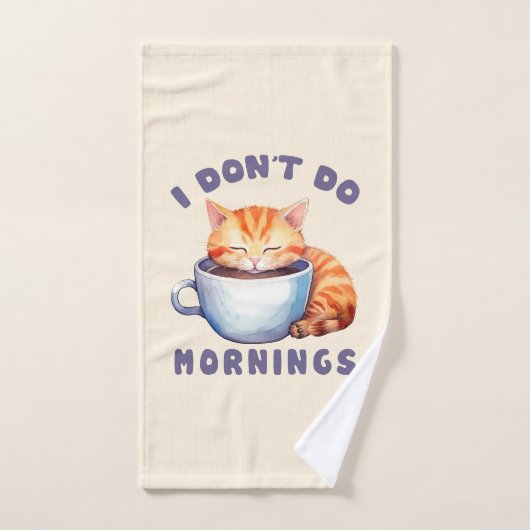 Je ne fais pas les matins - Chat orange mignon ave (Serviette à main)