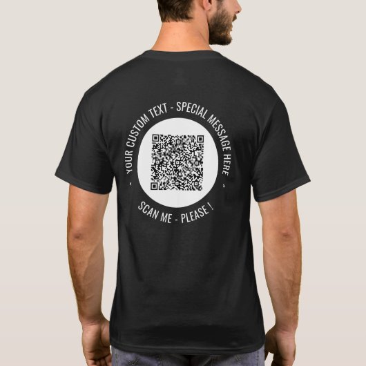 Je QR-code en aangepaste tekst promotioneel T-shir T-shirt (Achterkant)