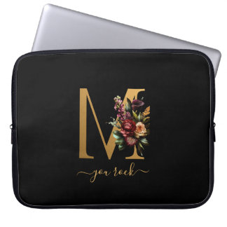 Je Rock Scroll Text Goud Bloemstuk met Initiaal op Laptop Sleeve