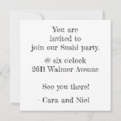 Je serai mignon pour sushi - invitation de la fête (Dos)