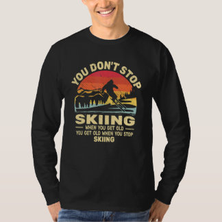 Je stopt niet met Skien word oud skiërs en retro s T-shirt