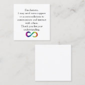 "Je suis autistique" - Carte de communication (Devant / Derrière)