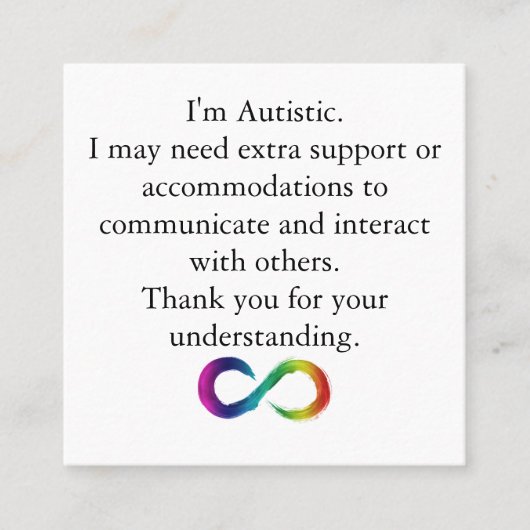 "Je suis autistique" - Carte de communication (Devant)