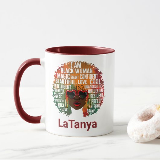 Je Suis Black Woman Magic Maroon Mug (Avec donut)