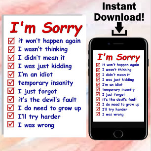 "Je suis désolé" avec Great Excuses! Carte de corr