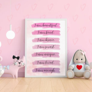 Je suis... Poster inspirant rose aquarelle