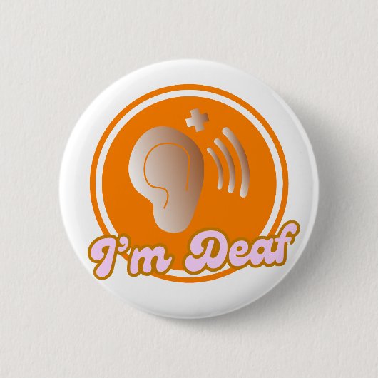 Je suis Sourd symbole badge - orange (Devant)