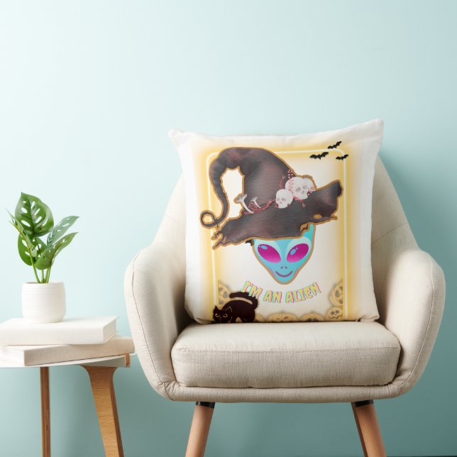 : "JE SUIS UN ALIEN" Coussin de lancer Halloween (Chaise)