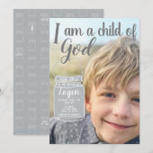 Je suis un enfant de dieu Invitation Baptême Perso (Devant / Derrière)