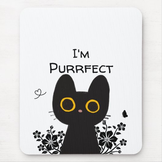 Je suis un tapis de souris chat noir mignon Purrfe (Devant)