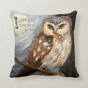 Je t'aime à la lune et au coussin arrière de hibou