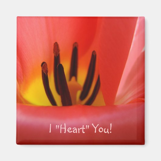 Je "T'aime" ! aimant ROUGE Fleurs de Tulipe (Devant)