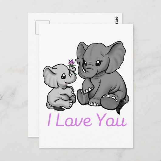 Je t'aime - carte éléphant (Devant / Derrière)