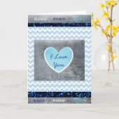 'Je t'aime" carte masculine bleue et grise (Fleur jaune)