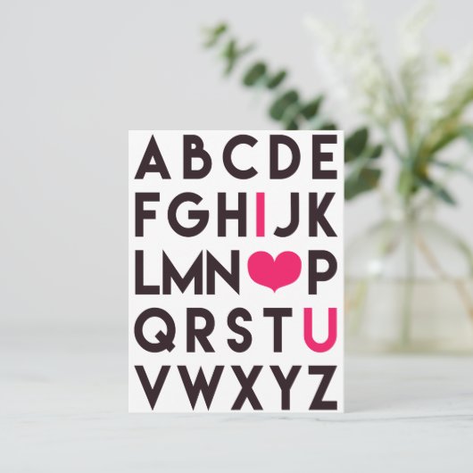 JE T'AIME - Carte postale alphabet mignon (Debout devant)
