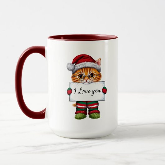 Je T'Aime, Chat Mug de Noël Personnalisé (Gauche)